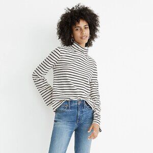 MADEWELL Wide-Sleeve Turtleneck in Stripe bright ivory dodo stripe size XS